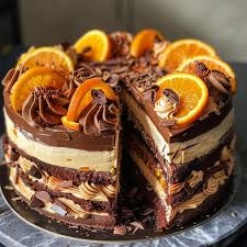 zestful orange chocolate cake layered with cream cheese